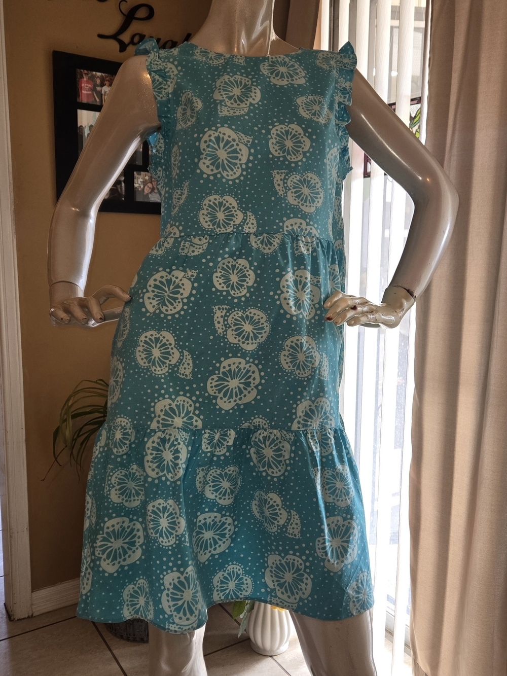 Ann Taylor Factory Aqua Blue Floral Tiered Sundress Size Small EUC